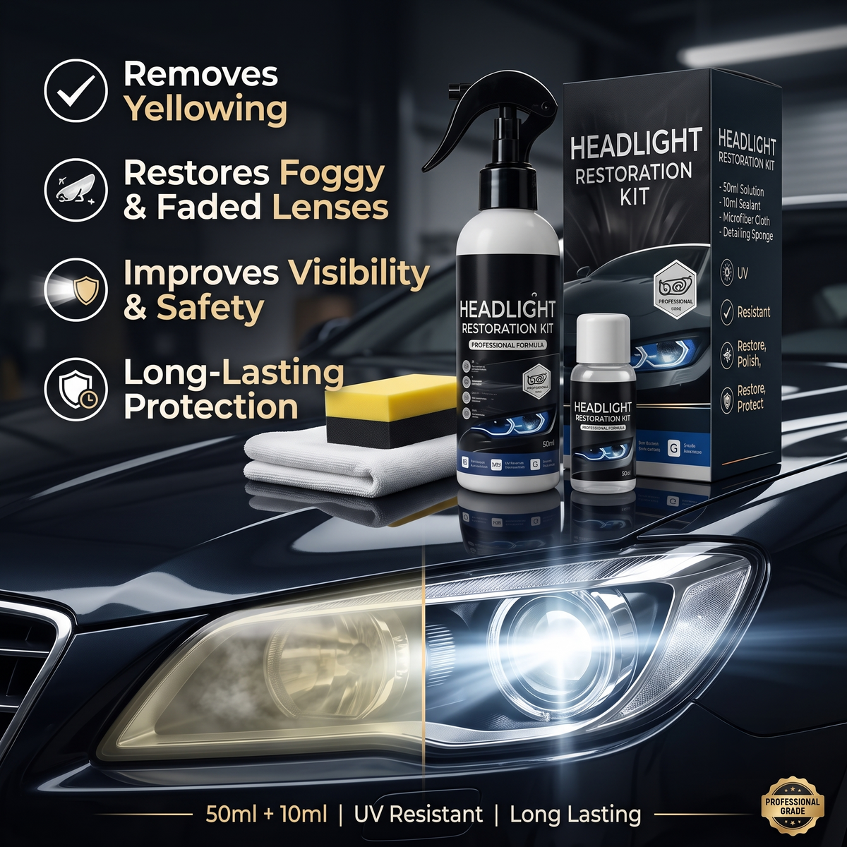 🚘🚗Aphine® Powerful Headlight Restoration Spray | Remove Yellowing & Oxidation Instantly