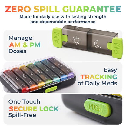 CareBreeze® DoseKeeper AM/PM Pill Organizer – Travel-Friendly, Large Capacity
