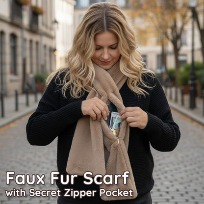 Rolimey® Faux Fur Scarf 𝚠𝚒𝚝𝚑 Secret Zipper Pocket