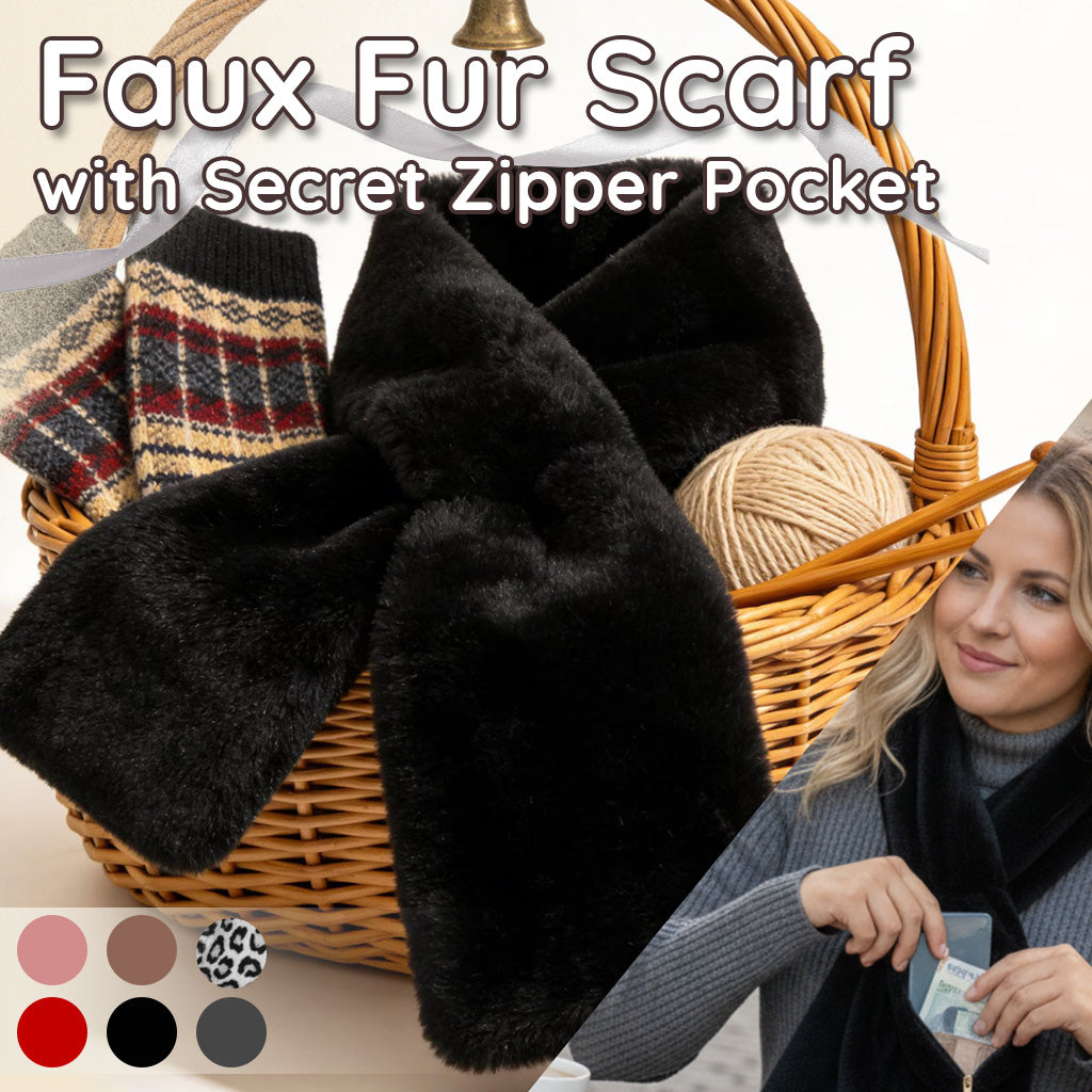 Rolimey® Faux Fur Scarf 𝚠𝚒𝚝𝚑 Secret Zipper Pocket