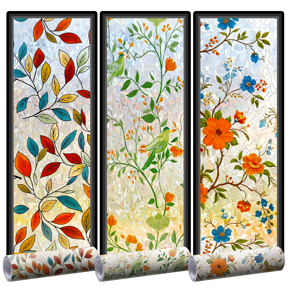 Rolimey® Floral Glass 𝐑𝐚𝐢𝐧𝐛𝐨𝐰 Window Film