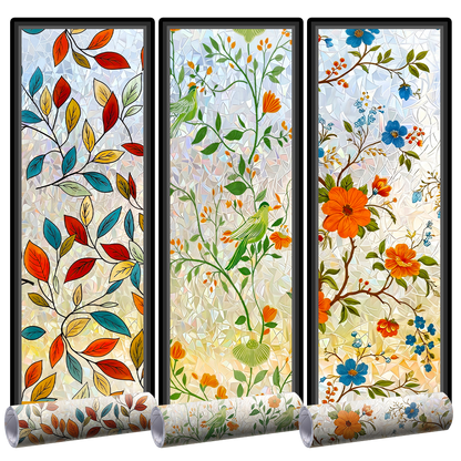 Rolimey® Floral Glass 𝐑𝐚𝐢𝐧𝐛𝐨𝐰 Window Film