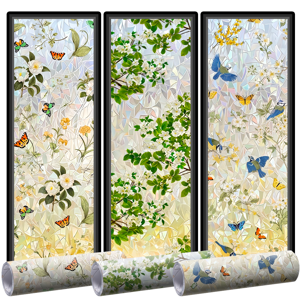 Rolimey® Floral Glass 𝐑𝐚𝐢𝐧𝐛𝐨𝐰 Window Film