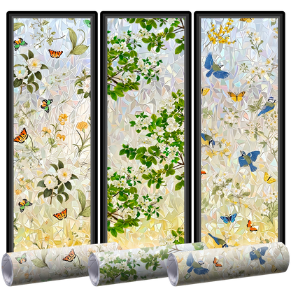 Rolimey® Floral Glass 𝐑𝐚𝐢𝐧𝐛𝐨𝐰 Window Film