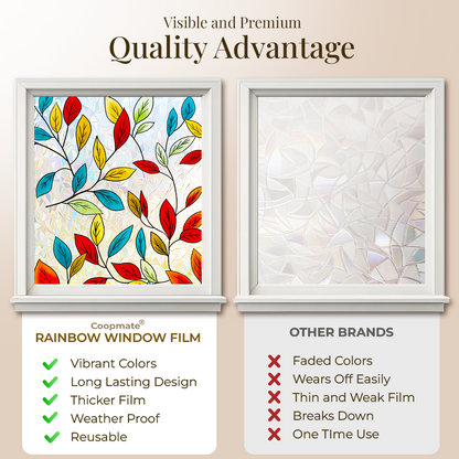 Rolimey® Floral Glass 𝐑𝐚𝐢𝐧𝐛𝐨𝐰 Window Film
