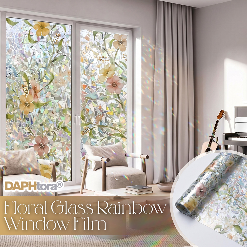 Rolimey® Floral Glass 𝐑𝐚𝐢𝐧𝐛𝐨𝐰 Window Film