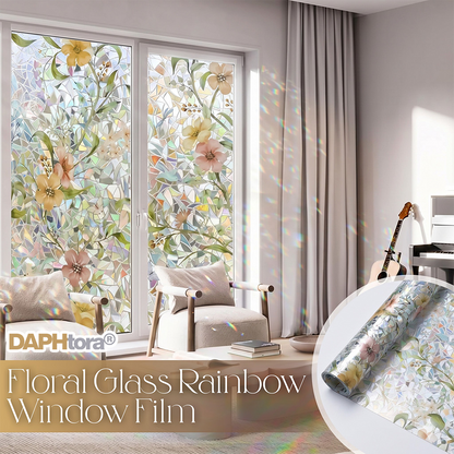 Rolimey® Floral Glass 𝐑𝐚𝐢𝐧𝐛𝐨𝐰 Window Film