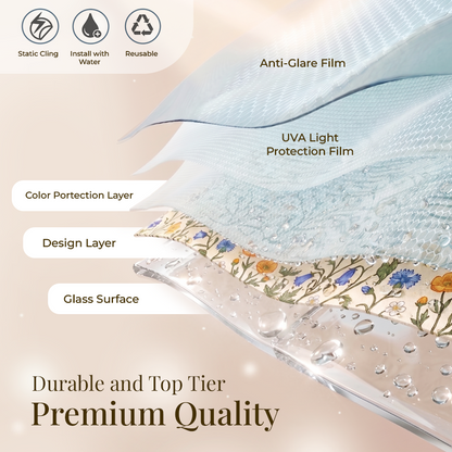 Rolimey® Floral Glass 𝐑𝐚𝐢𝐧𝐛𝐨𝐰 Window Film
