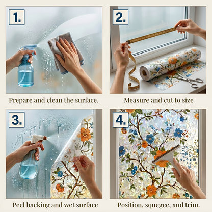 Rolimey® Floral Glass 𝐑𝐚𝐢𝐧𝐛𝐨𝐰 Window Film