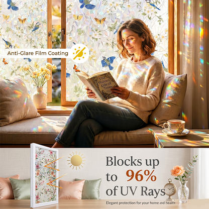 Rolimey® Floral Glass 𝐑𝐚𝐢𝐧𝐛𝐨𝐰 Window Film
