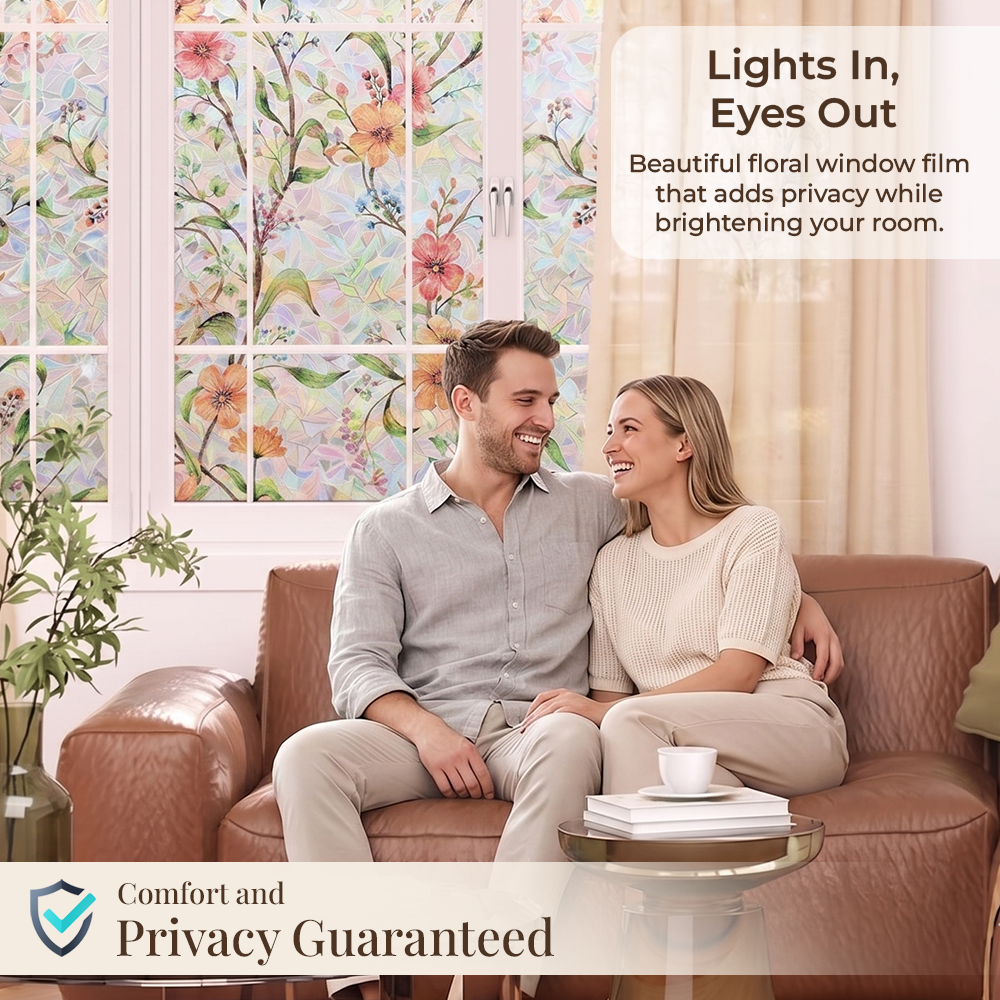 Rolimey® Floral Glass 𝐑𝐚𝐢𝐧𝐛𝐨𝐰 Window Film