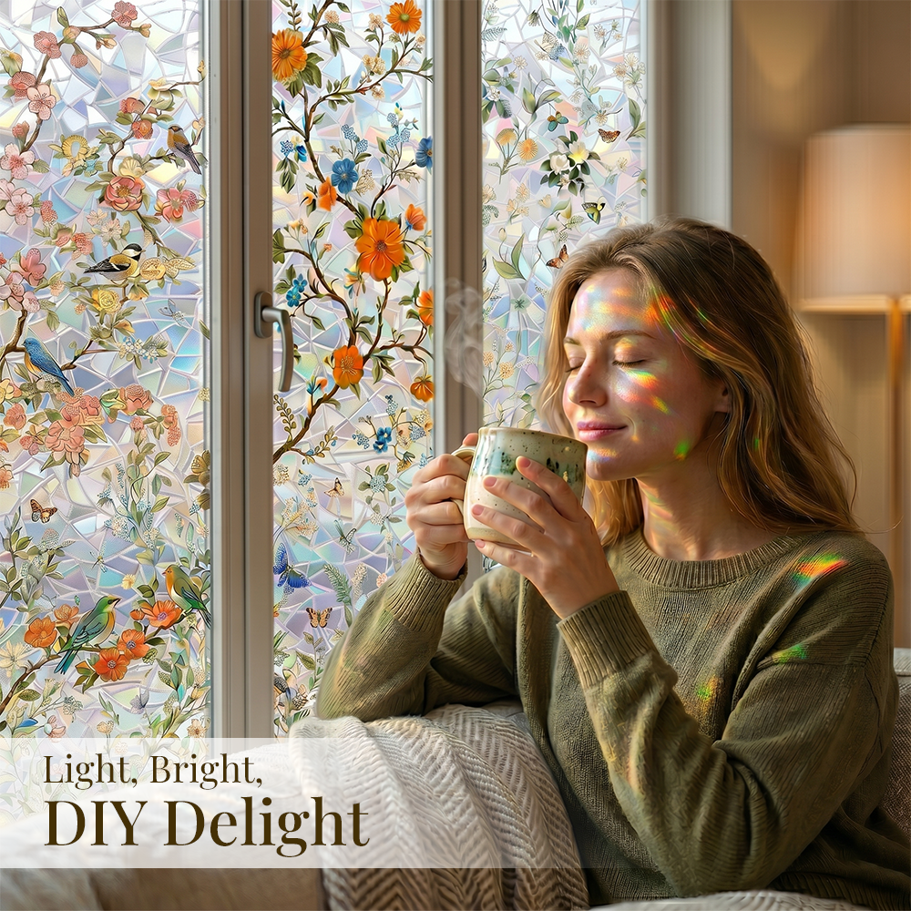 Rolimey® Floral Glass 𝐑𝐚𝐢𝐧𝐛𝐨𝐰 Window Film