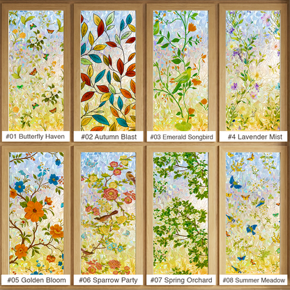 Rolimey® Floral Glass 𝐑𝐚𝐢𝐧𝐛𝐨𝐰 Window Film